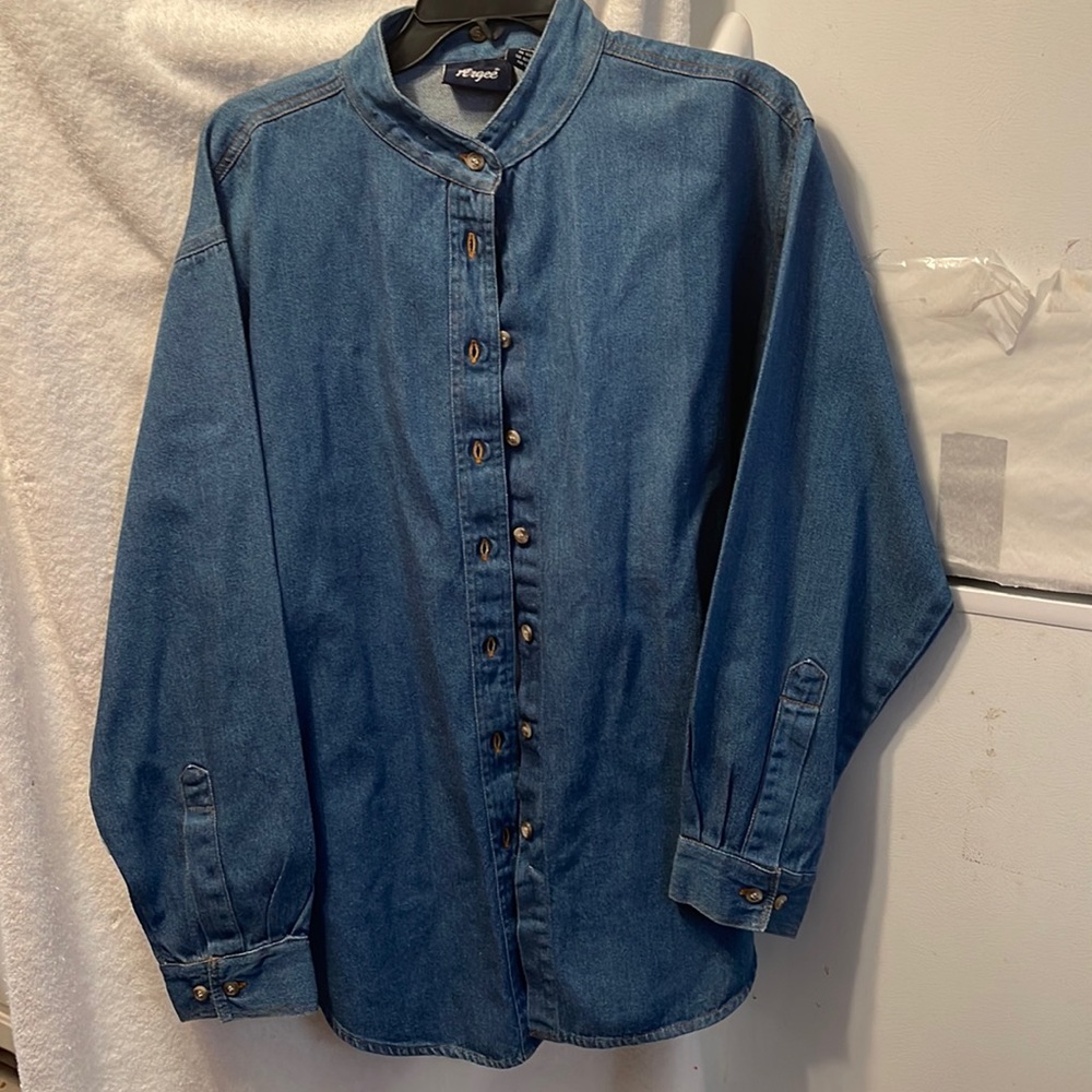Argee Washed Cotton Denim Long Sleeve Blouse/Jacket Size XL